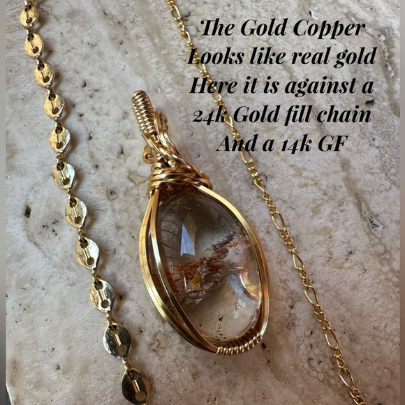 Tarnish Resistant Gold Grounding Copper Moss Agate Necklace Pendant - Picture 2 of 8